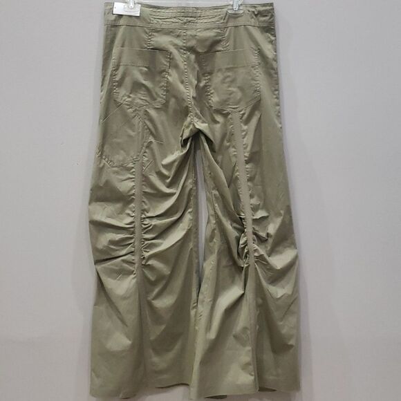 Contrast Pant Womens sz Medium Cargo Wide Leg Olive Khaki Cotton Hippie Bohemian - Picture 3 of 7
